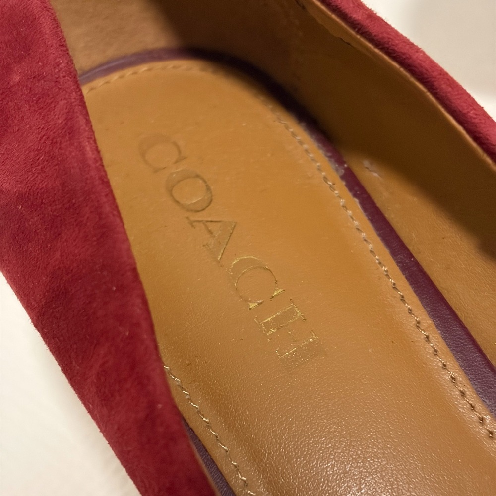 Coach Womens Burgundy Suede Leather Pointed Toe Turnlock Kitten Heel Pumps 8B - Picture 11 of 12